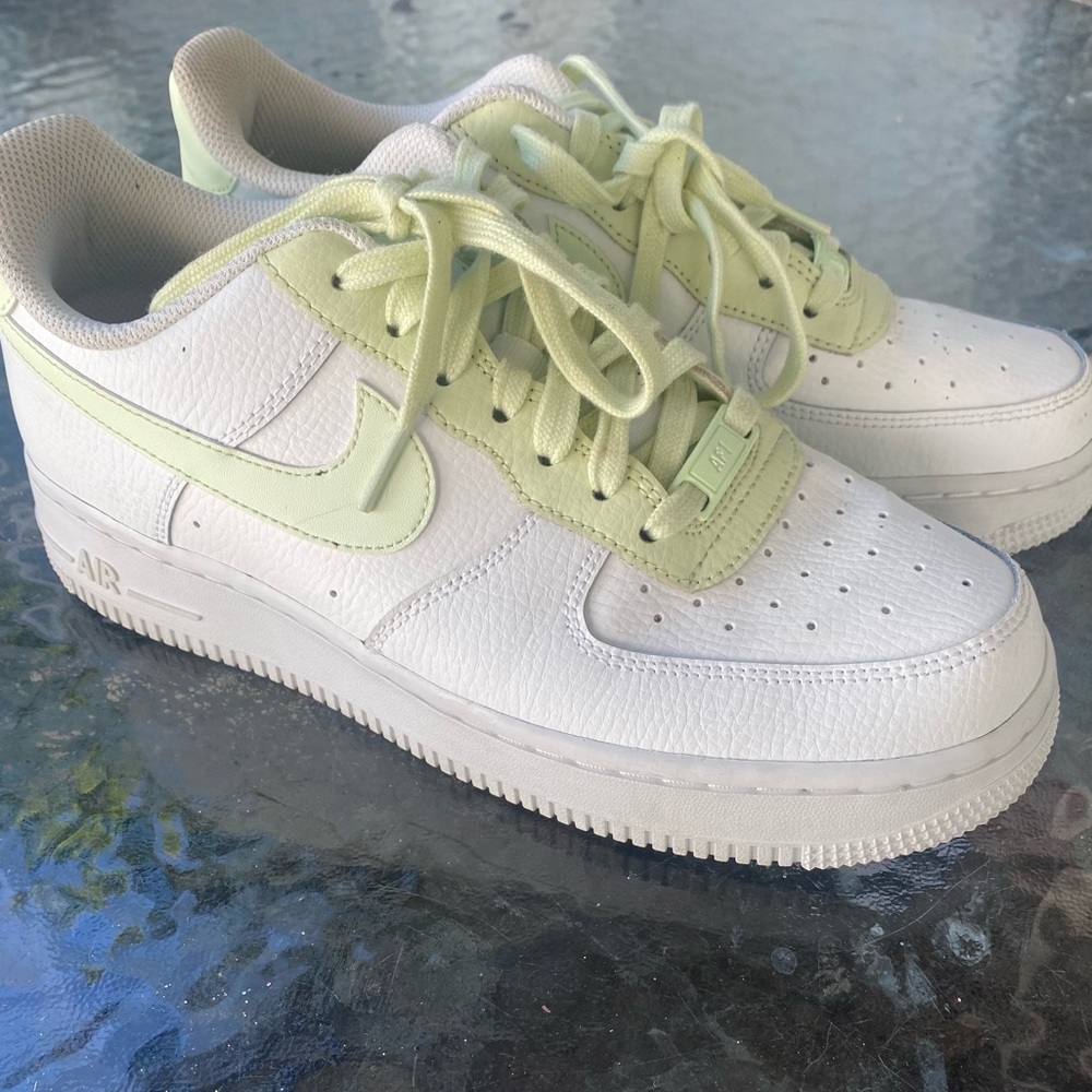 Green and White Nike Air Force 1s Size 8.5 Womens